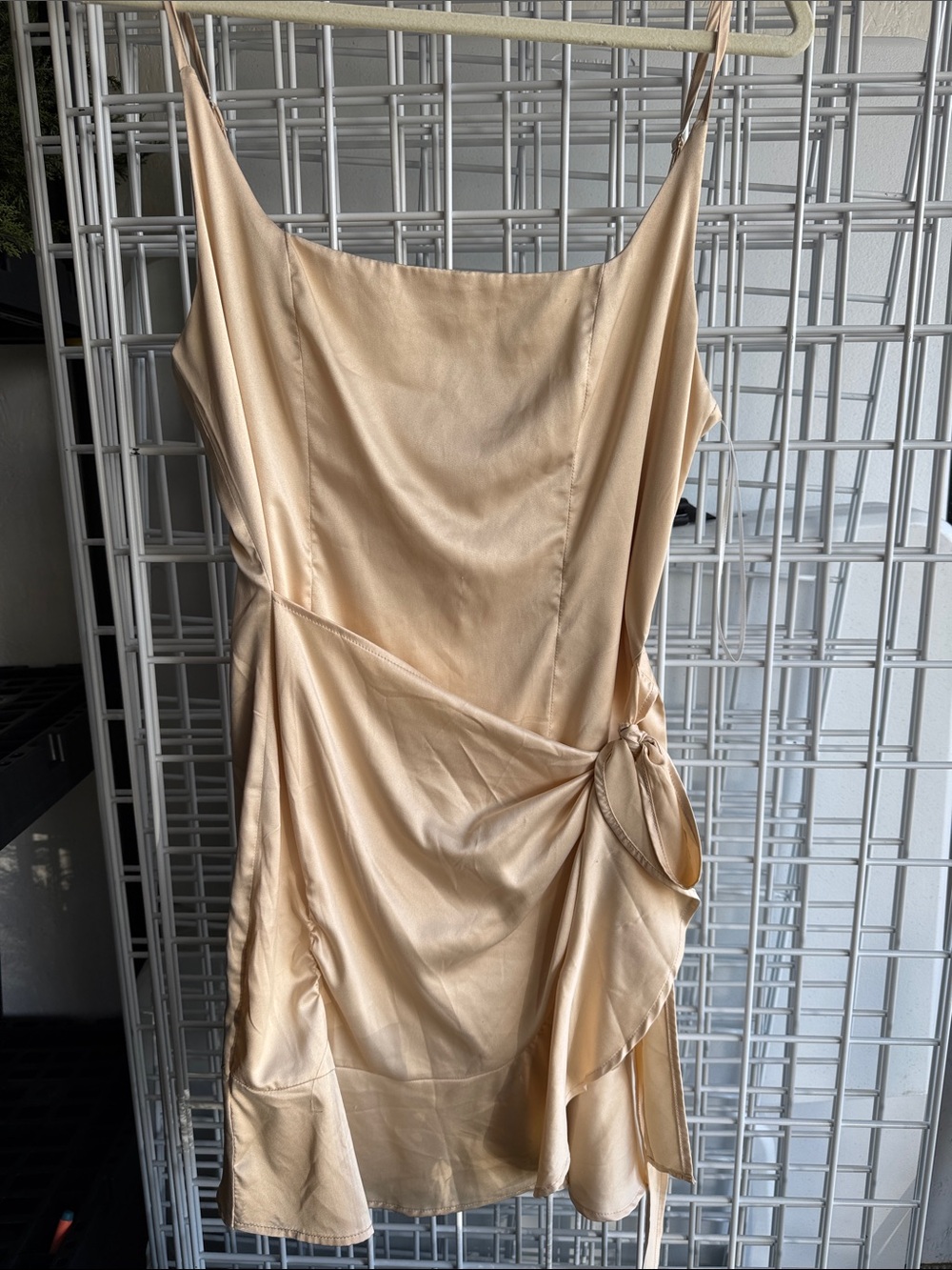 Princess Polly Champagne Satin Mini Slip Dress with Side Tie